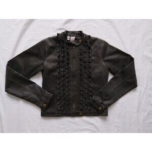 Stella Starr Jacket Blazer Ruffled Zip Front Gray Steampunk Juniors Size Small